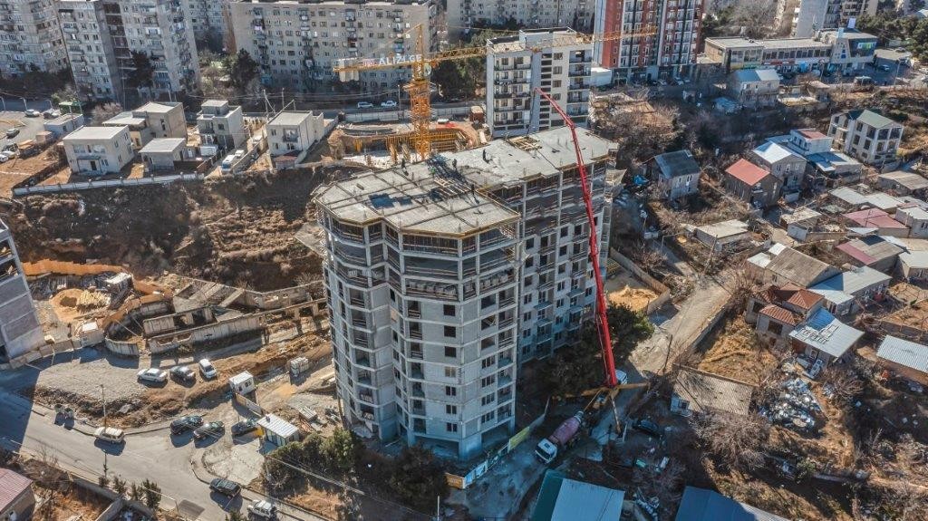 The Arrangement of the slab foundation of the 12th floor  at "Alizi Mukhiani" has finished